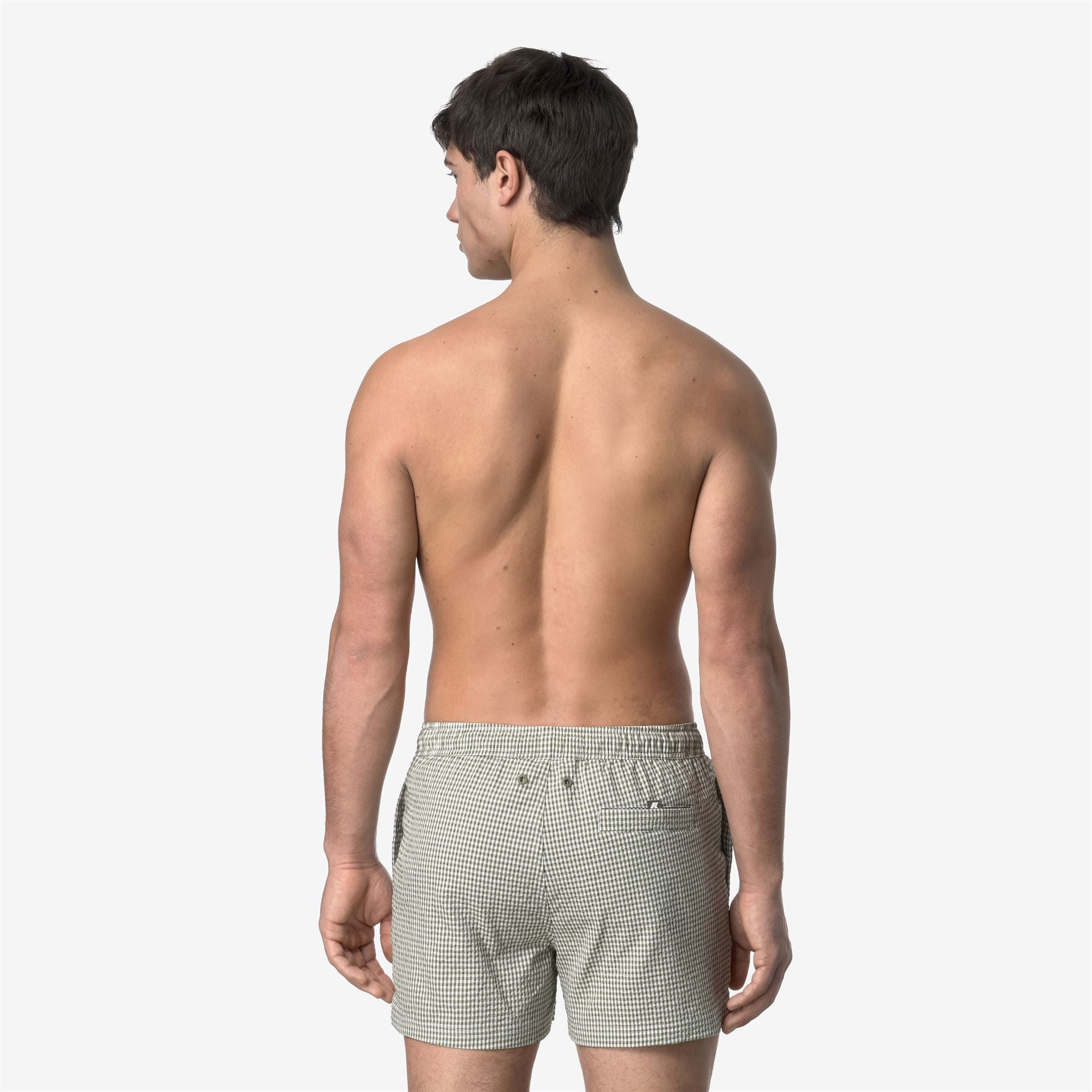 Bathing Suits_MAN_HAZEL CHECK BEACH_Swimming Trunks_White - Green Lichen - Commercial 6