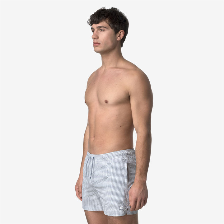 Costumi da Bagno a Quadri Uomo Grigio Bianco Asciugatura Rapida 4