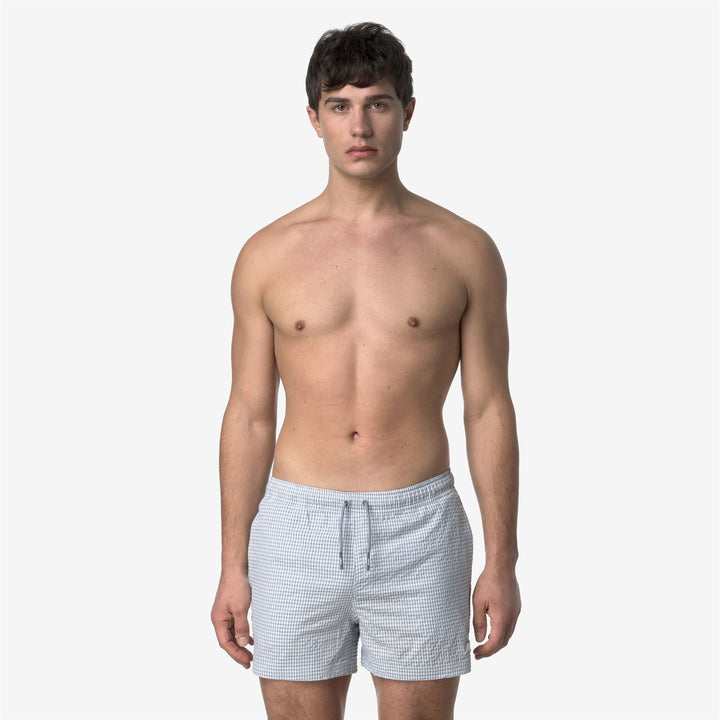 Costumi da Bagno a Quadri Uomo Grigio Bianco Asciugatura Rapida 3