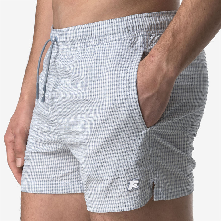 Costumi da Bagno a Quadri Uomo Grigio Bianco Asciugatura Rapida 2