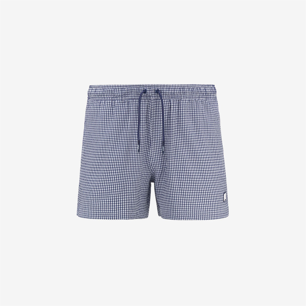 Bathing Suits_MAN_HAZEL CHECK BEACH_Swimming Trunks_White - Blue Deep Cobalt - Commercial 1