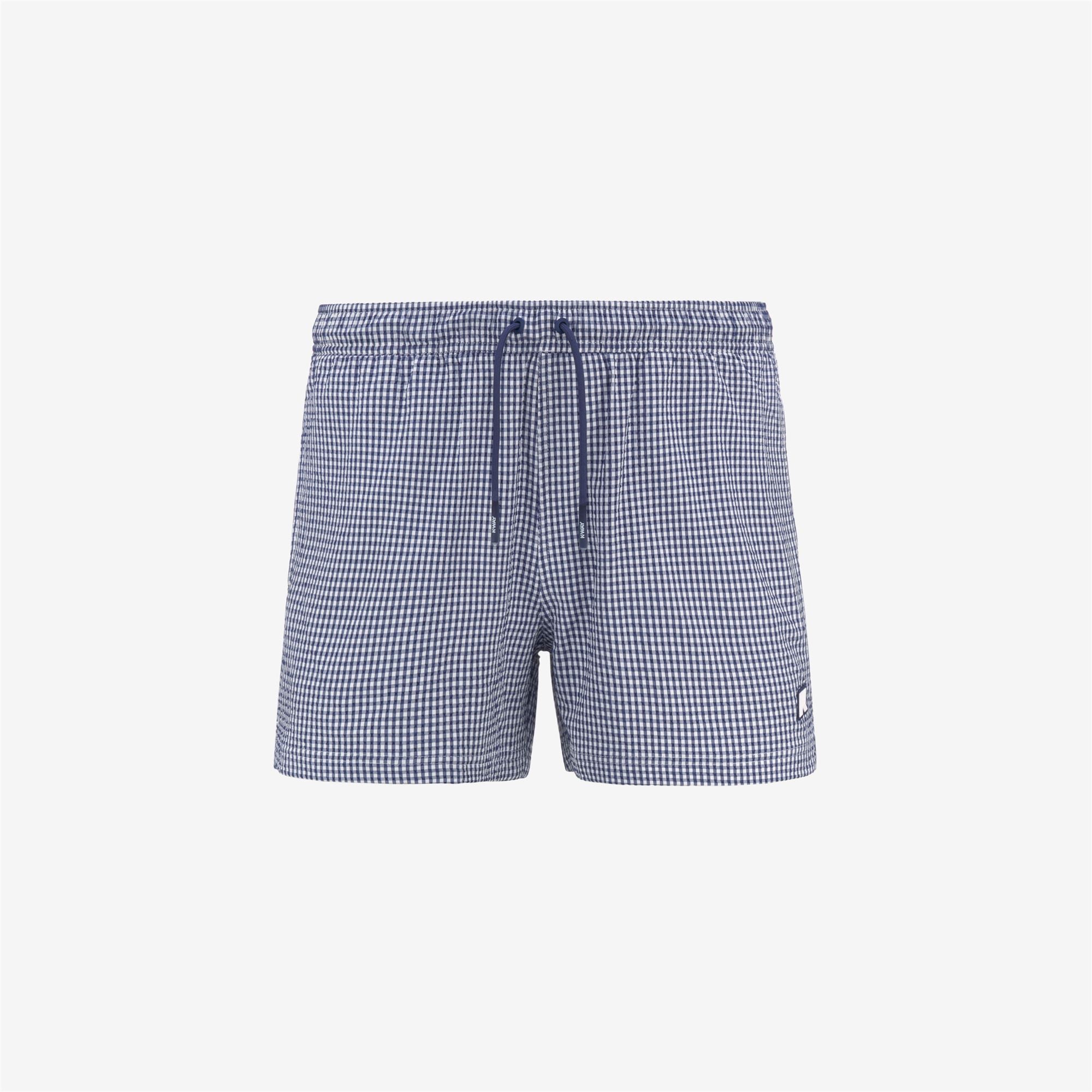 Bathing Suits_MAN_HAZEL CHECK BEACH_Swimming Trunks_White - Blue Deep Cobalt - Commercial 1