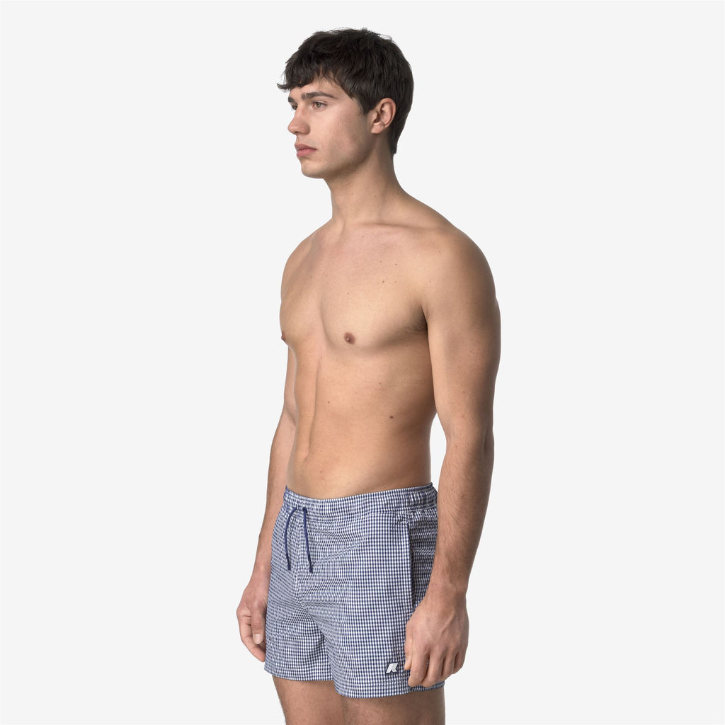 Bathing Suits_MAN_HAZEL CHECK BEACH_Swimming Trunks_White - Blue Deep Cobalt - Commercial 5