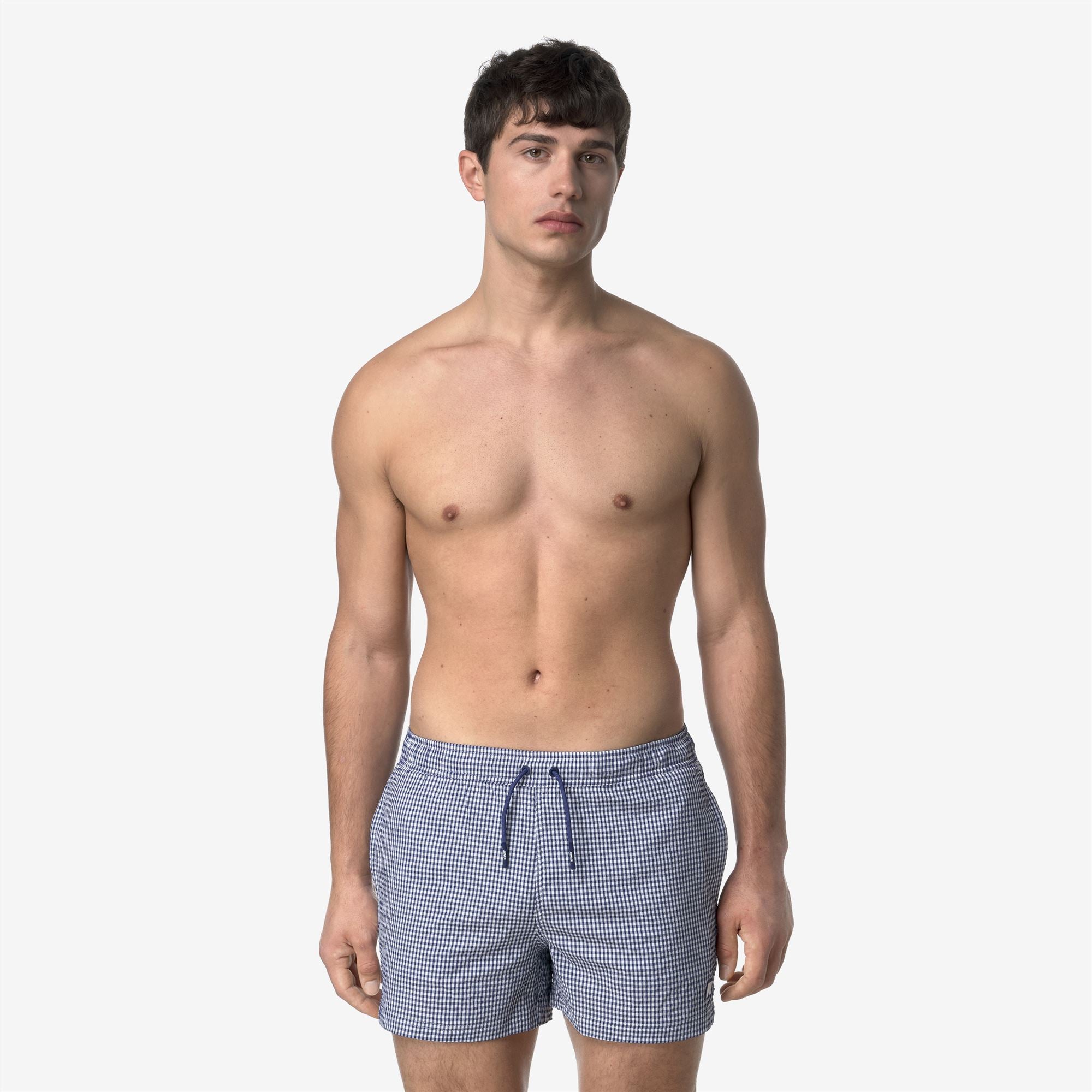 Bathing Suits_MAN_HAZEL CHECK BEACH_Swimming Trunks_White - Blue Deep Cobalt - Commercial 4