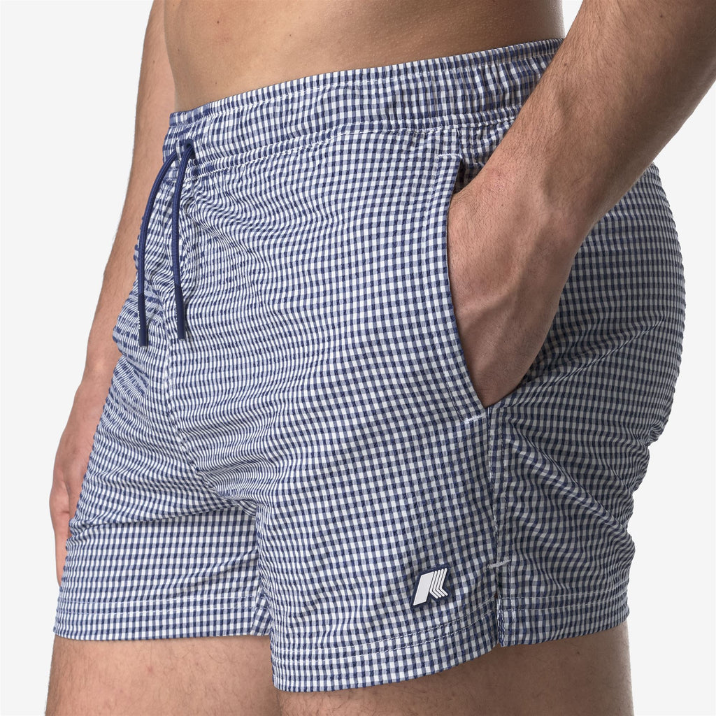 Bathing Suits_MAN_HAZEL CHECK BEACH_Swimming Trunks_White - Blue Deep Cobalt - Commercial 7