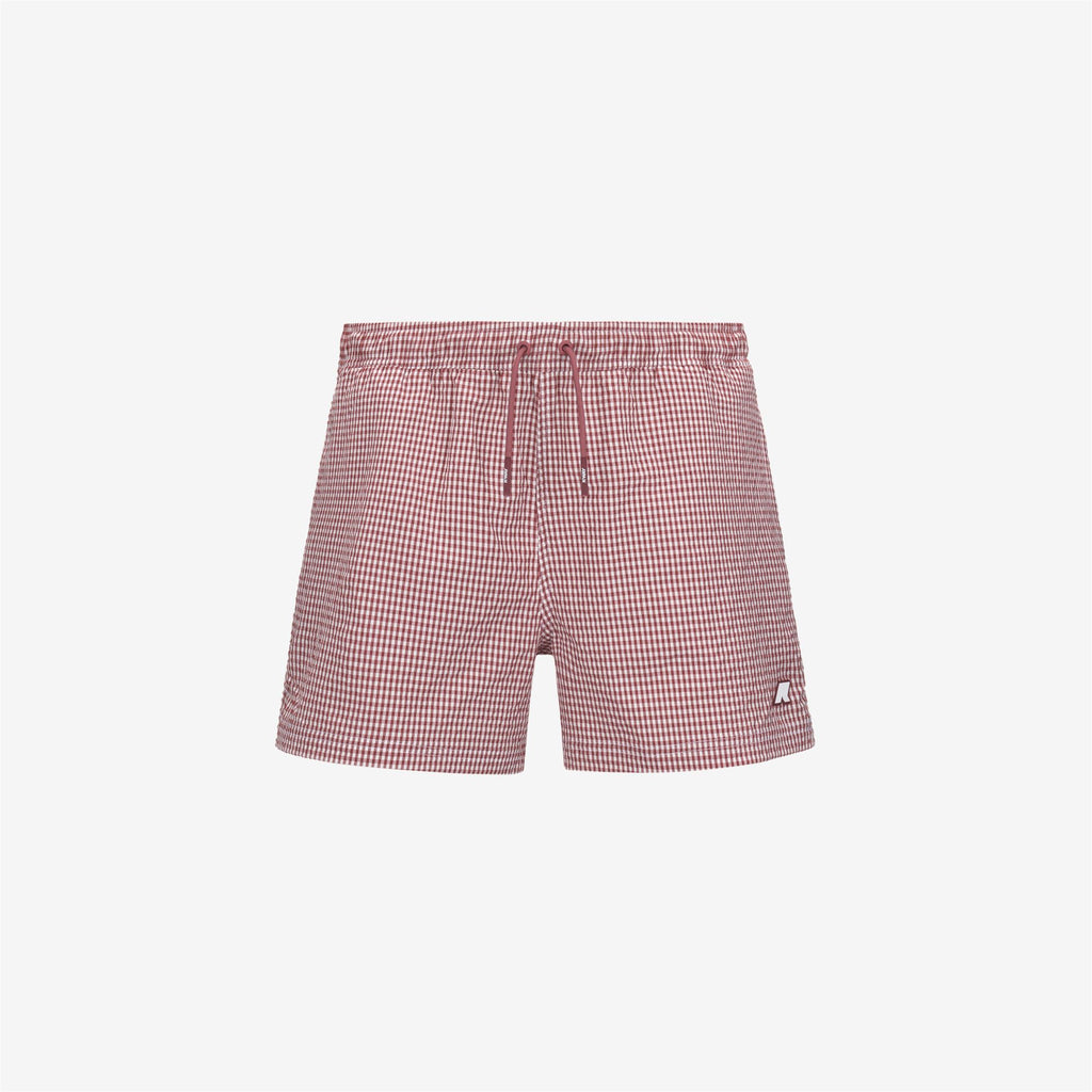 Bathing Suits_MAN_HAZEL CHECK BEACH_Swimming Trunks_White - Red Brownish - Commercial 1