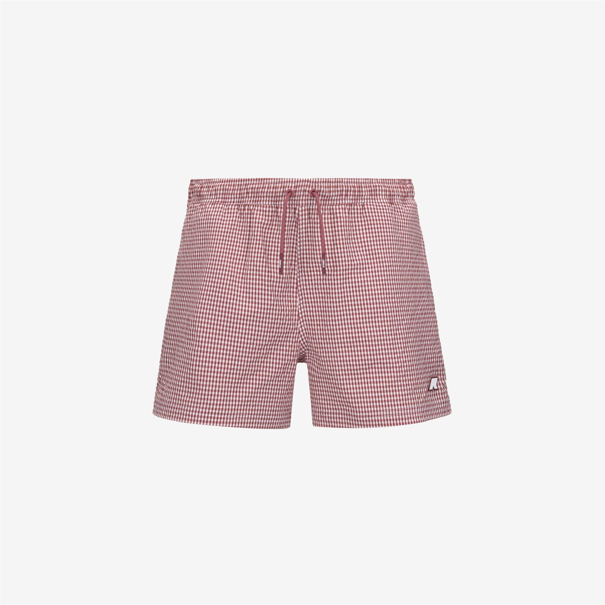 Bathing Suits_MAN_HAZEL CHECK BEACH_Swimming Trunks_White - Red Brownish - Commercial 1
