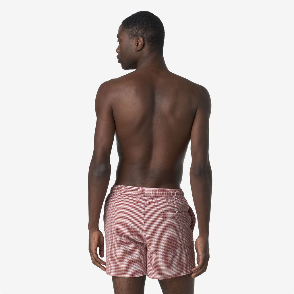 Bathing Suits_MAN_HAZEL CHECK BEACH_Swimming Trunks_White - Red Brownish - Commercial 6