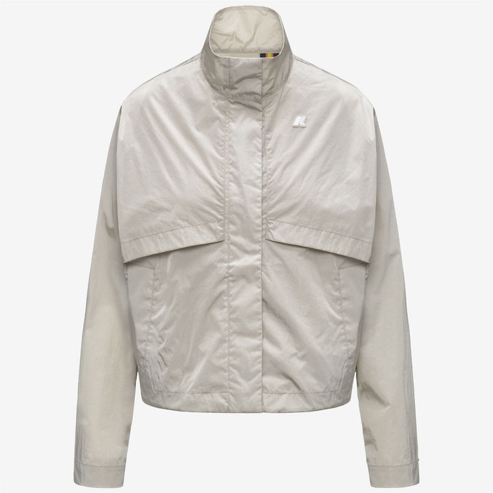 Giacca corta idrorepellente da donna beige con finitura lucida 1