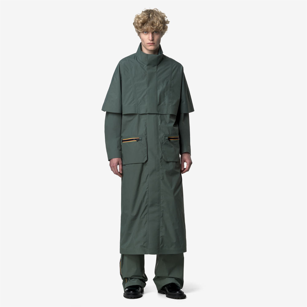 Green grey Unisex Long Waterproof Jacket with Wool Jersey Lining 02