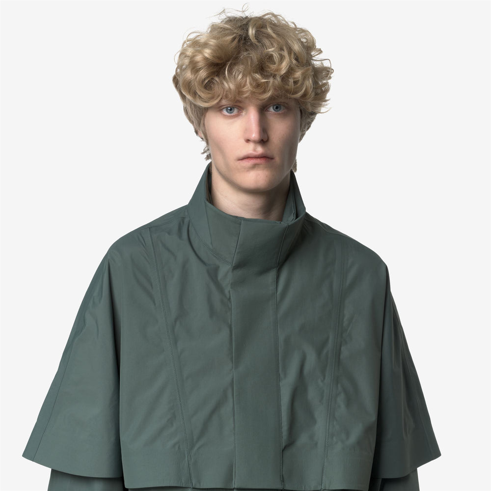 Chaqueta impermeable larga unisex verde grisácea con forro de jersey de lana 02