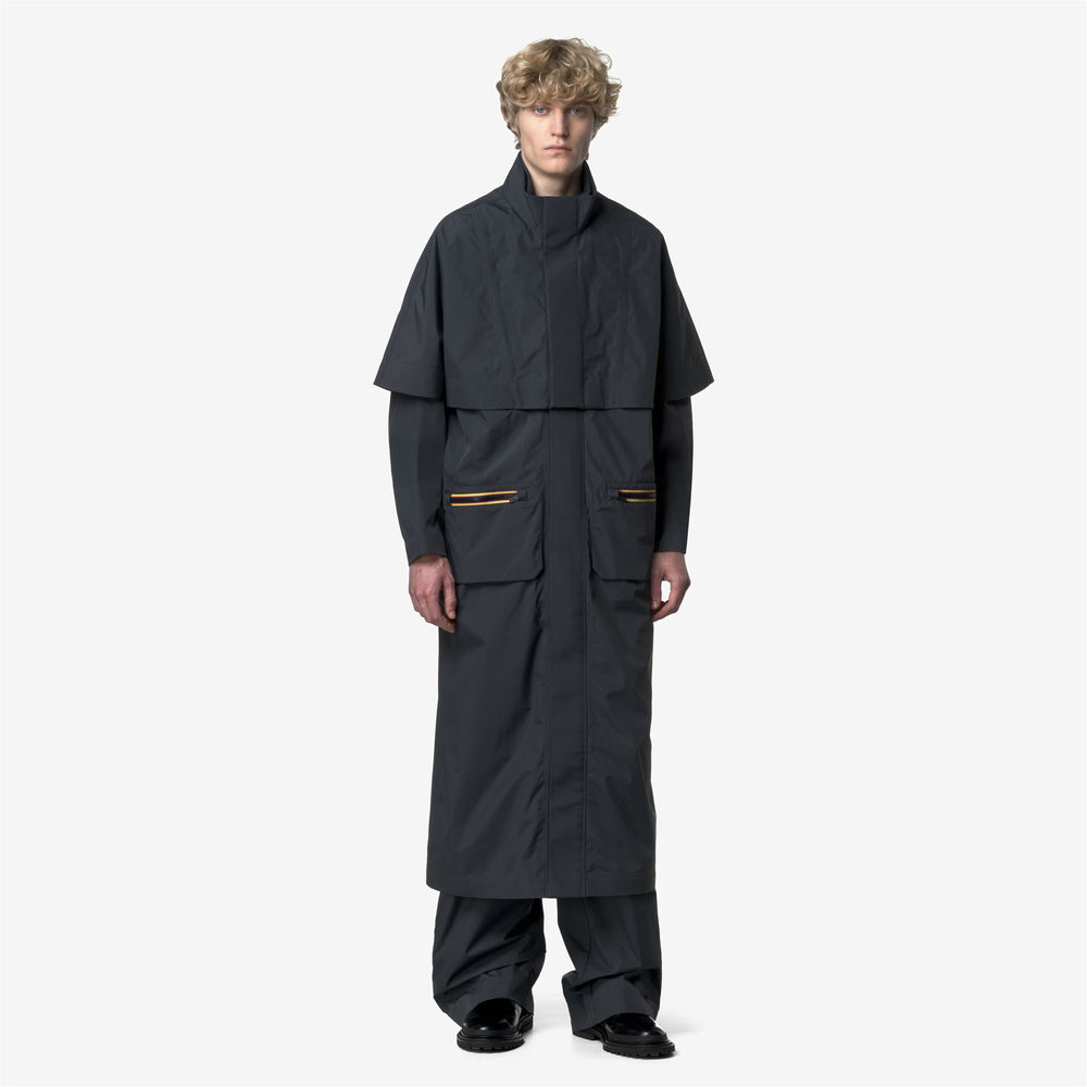 Blue unisex Long Rain Jacket with Wool-Blend Lining 02