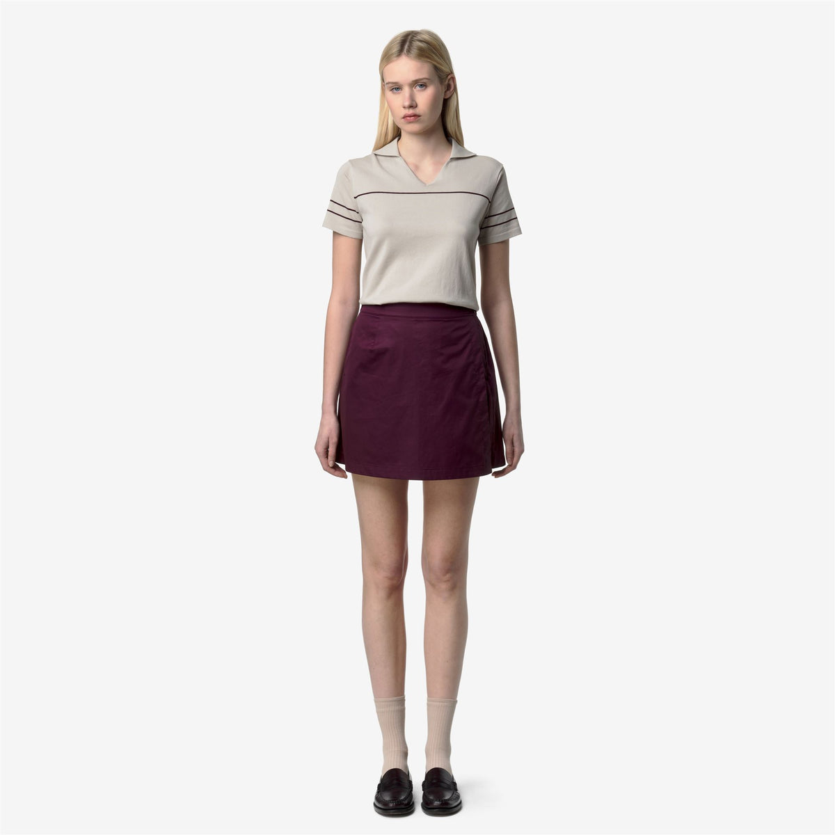 Shorts_Woman_LAMANDIE SHINY COTTON_Sport Shorts_Violet Mauve Wine - Commercial 4