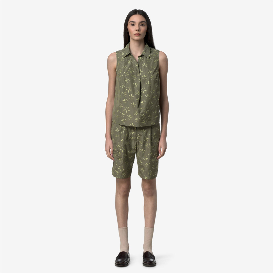 Green lime Women's Jacquard Sports Shorts with Floral Embroidery 01