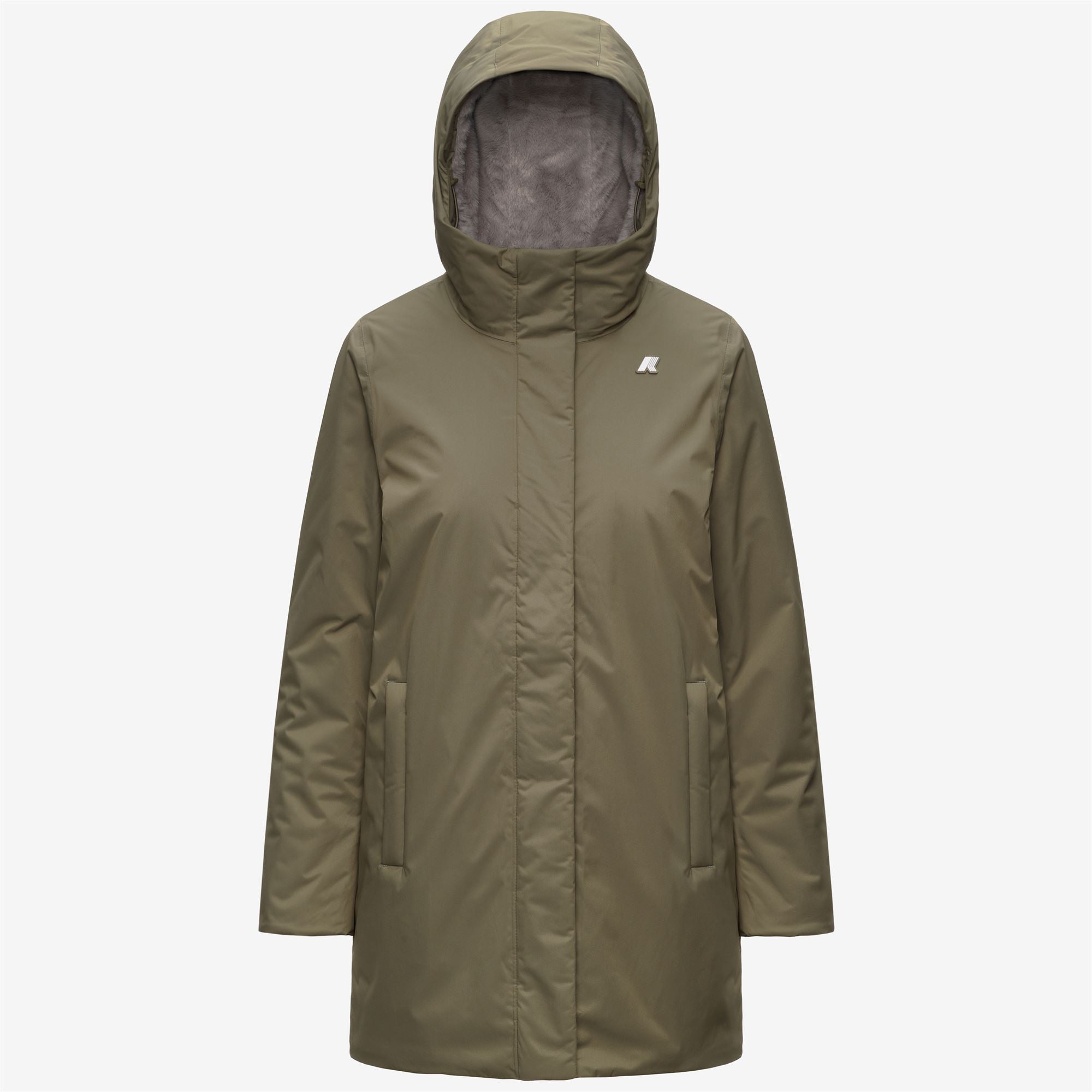 Jackets_Woman_SOPHIE TWILL SOFT BEAVER_3/4 Length_Green Army - Grey Warm - Commercial 1