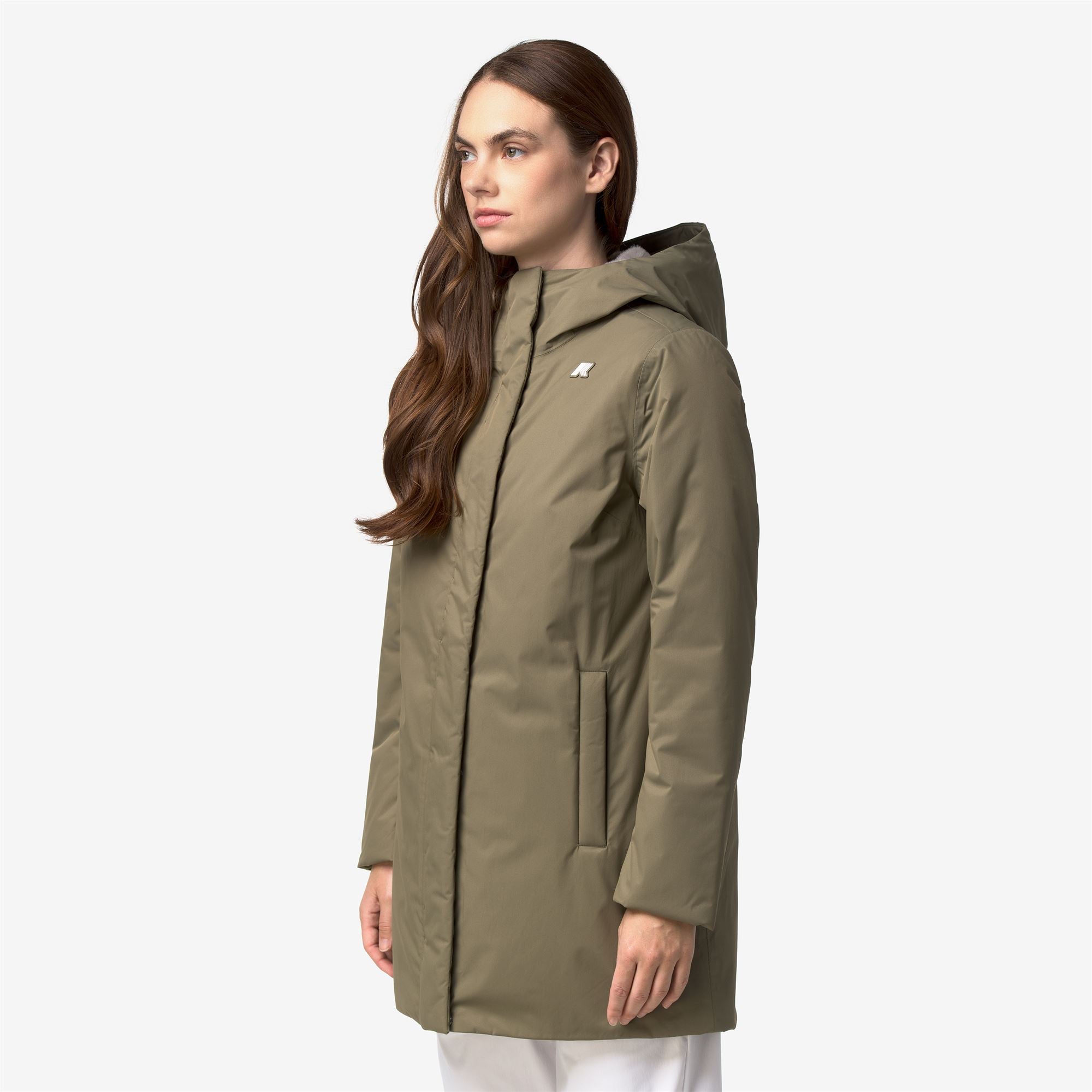 Jackets_Woman_SOPHIE TWILL SOFT BEAVER_3/4 Length_Green Army - Grey Warm - Commercial 5