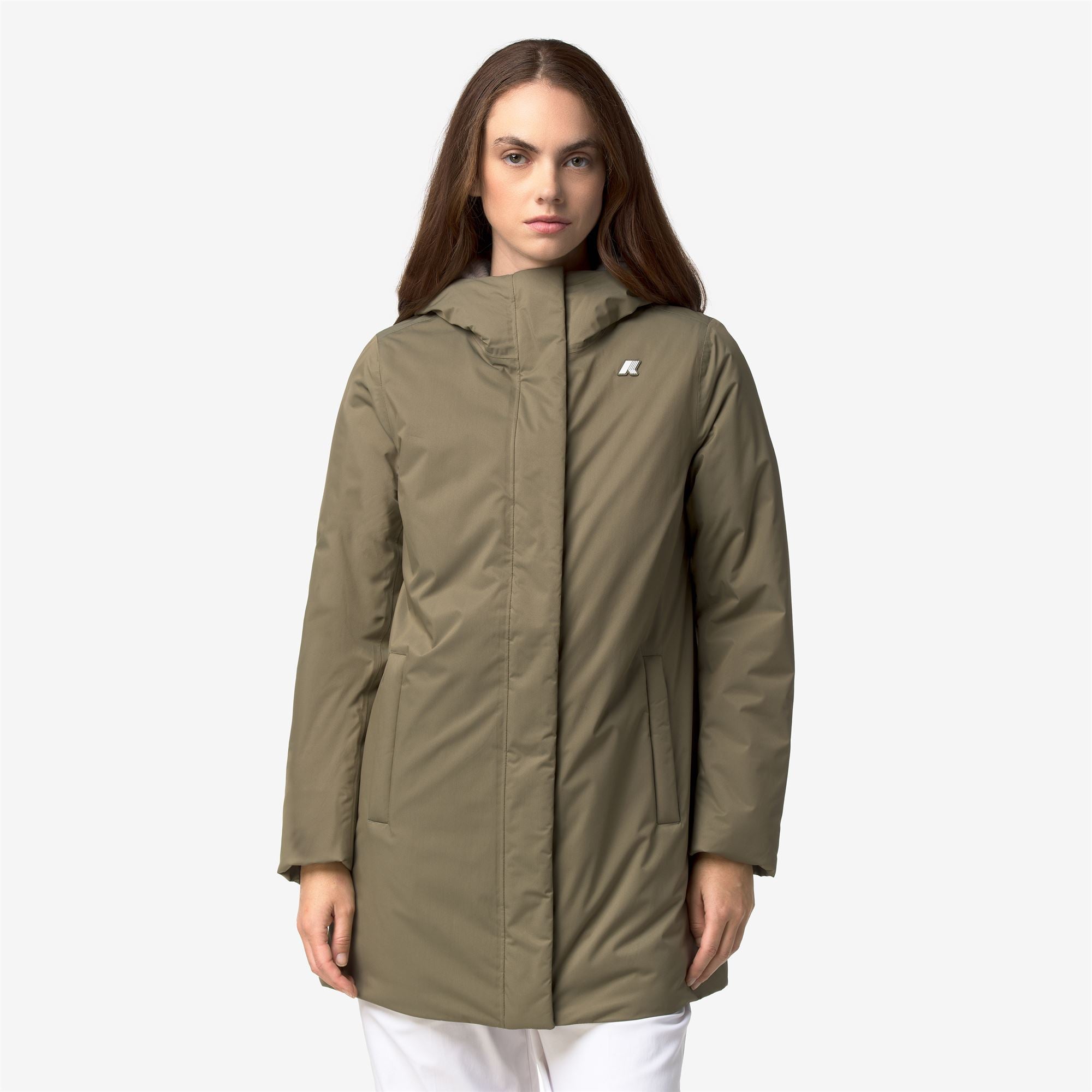 Jackets_Woman_SOPHIE TWILL SOFT BEAVER_3/4 Length_Green Army - Grey Warm - Commercial 4