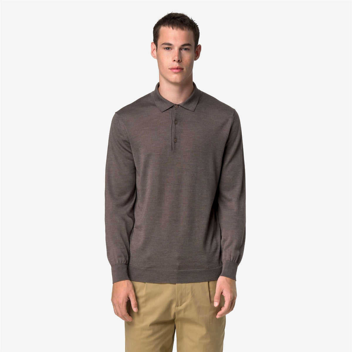Knitwear_Man_REY WOOL SILK CASHMERE_Polo_BROWN DARK - Commercial 4