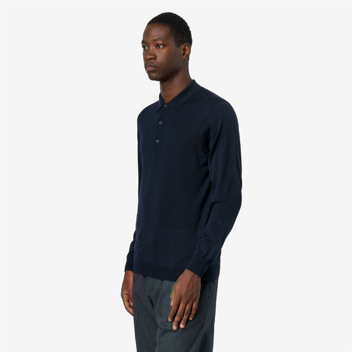 Knitwear_Man_REY WOOL SILK CASHMERE_Polo_Blue Depth - Commercial 5