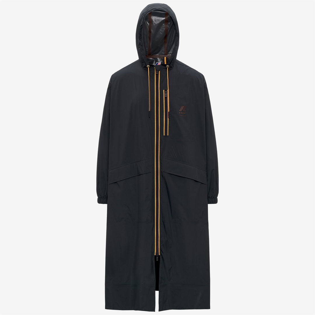 Gabardina larga unisex negra de nailon reciclado con capucha 01