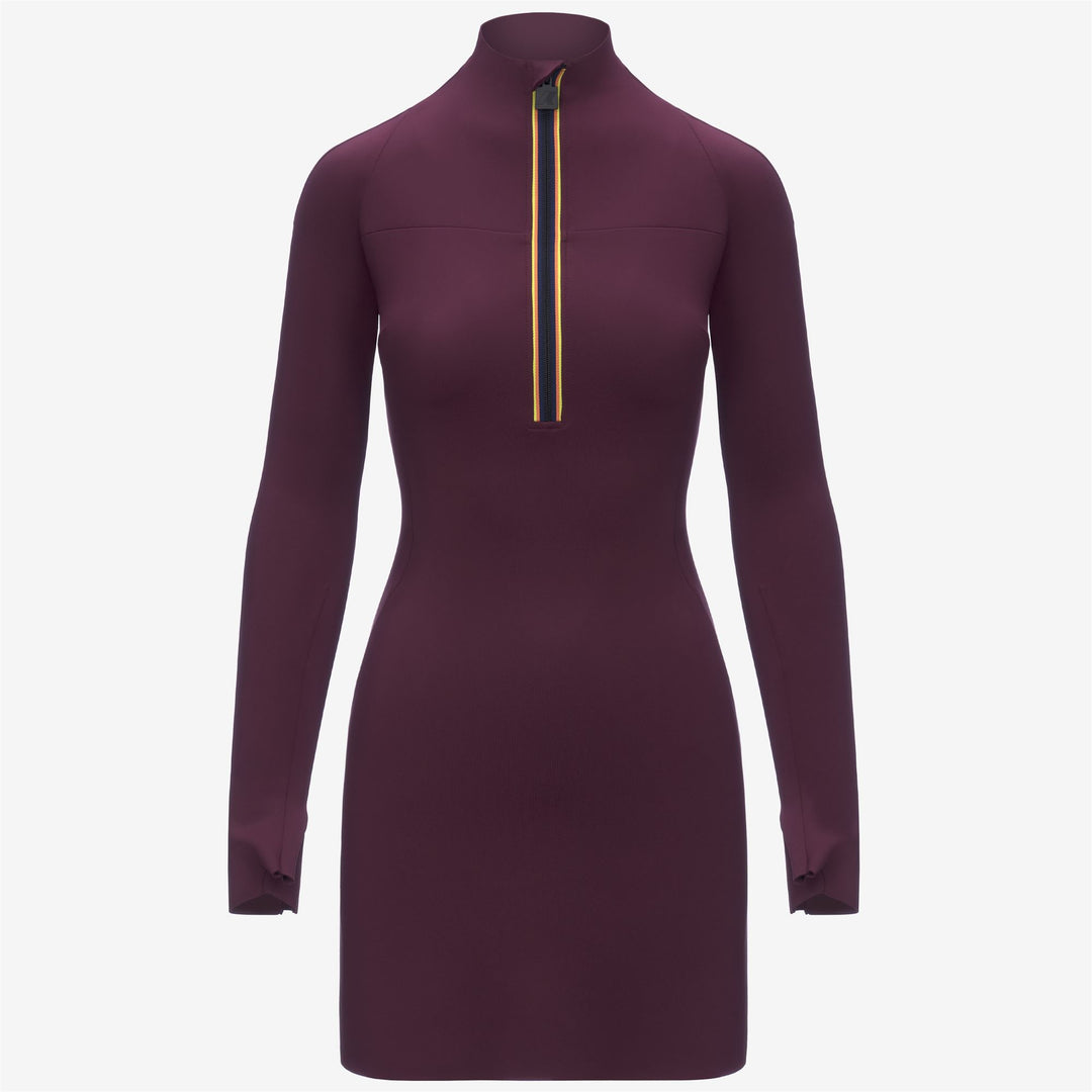 Red women's short scuba mini dress with high collar and zip closure 01