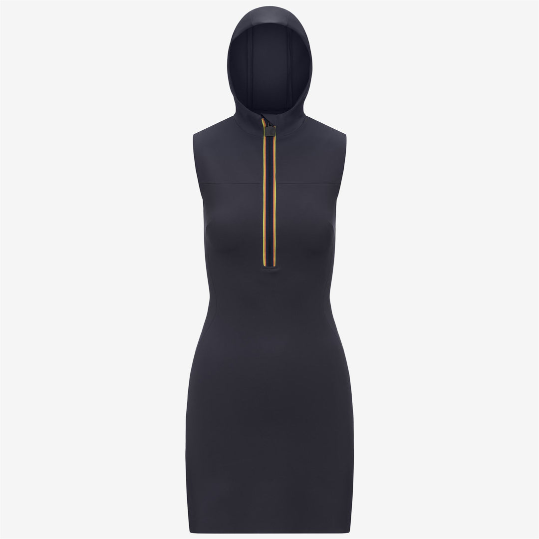 Blue Women's Short Sleeve Mini Dress with Hood and Zip Closure 01