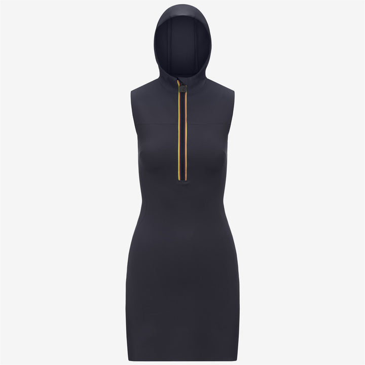 Blue Women's Short Sleeve Mini Dress with Hood and Zip Closure 1