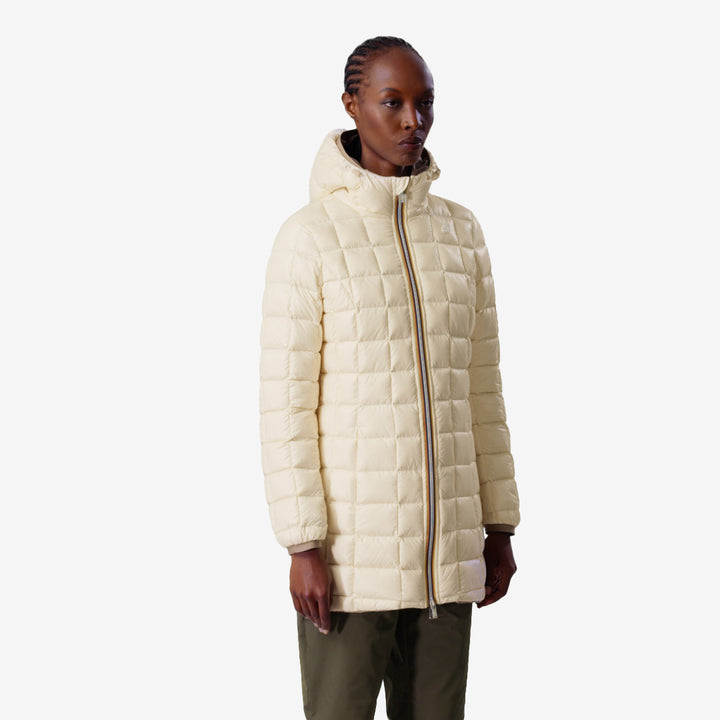 Giacca imbottita reversibile beige da donna, lunghezza 3/4 1