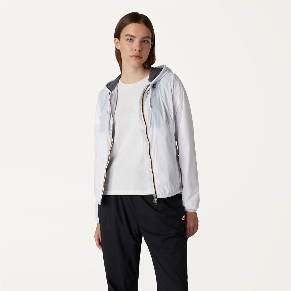 Giacca Estiva Donna Pieghevole Grigia Bianca con Cappuccio Regolabile 02