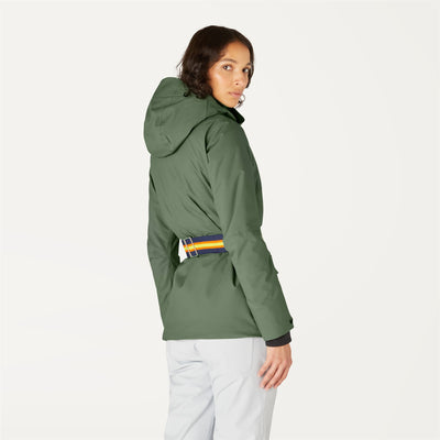 Jackets Woman Giselle Micro Twill Mid GREEN LAUREL - BLACK PURE Dressed Front Double		