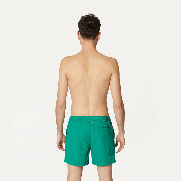 Bathing Suits Man LE VRAI Olivier Swimming Trunk GREEN Dressed Front Double		
