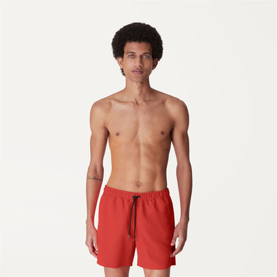 Bathing Suits Man LE VRAI Olivier Swimming Trunk RED PAPAVERO Dressed Back (jpg Rgb)		