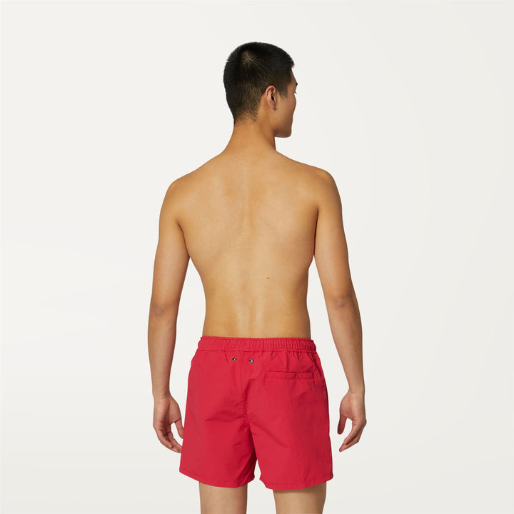 Bathing Suits Man LE VRAI Olivier Swimming Trunk RED BERRY Dressed Front Double		