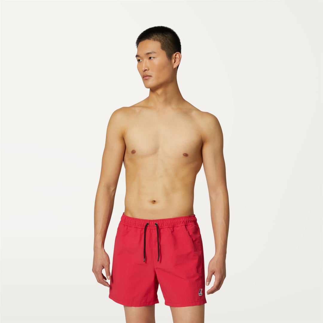 Bathing Suits Man LE VRAI Olivier Swimming Trunk RED BERRY Dressed Back (jpg Rgb)		