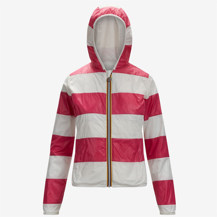 Chaqueta corta reversible blanca para mujer con capucha y bolsillos 1