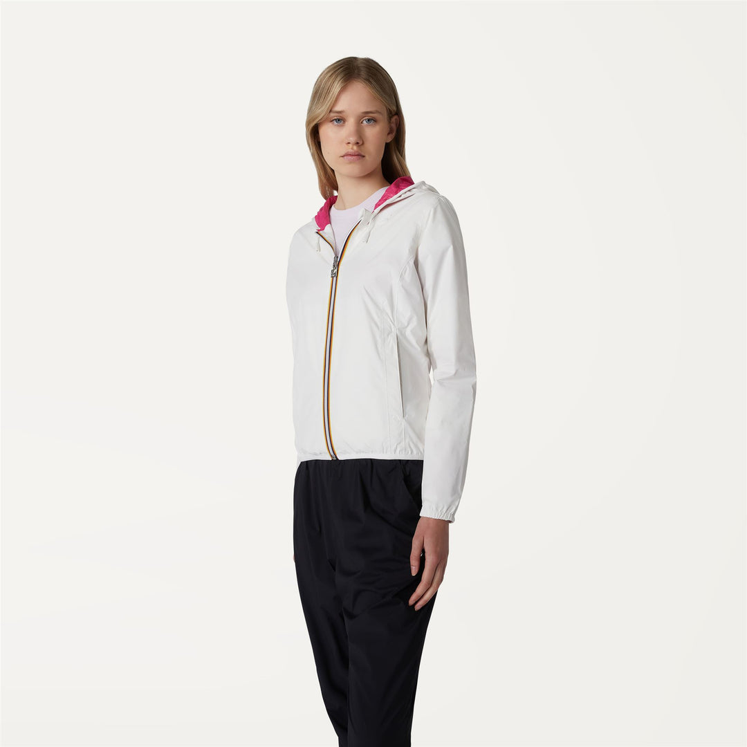 Chaqueta corta reversible blanca para mujer con capucha y bolsillos main