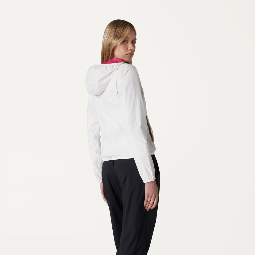 Chaqueta corta reversible blanca para mujer con capucha y bolsillos main