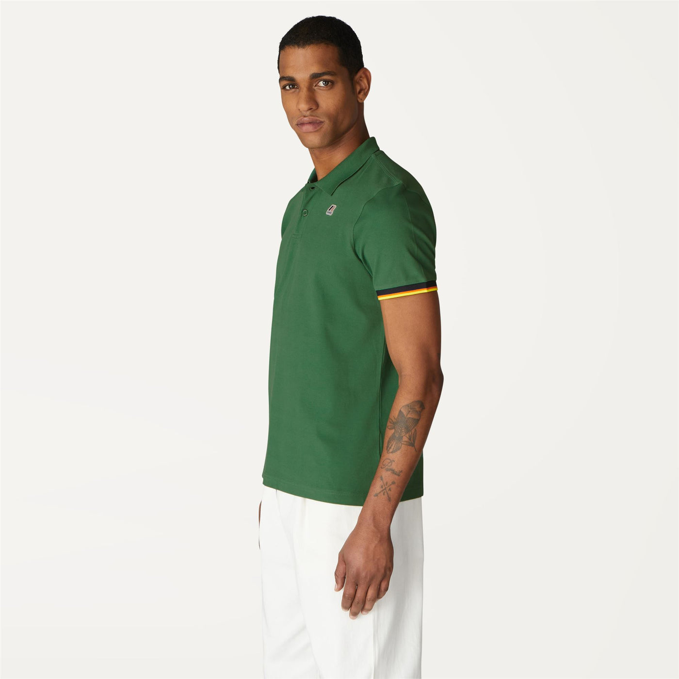 Polo Shirts Man VINCENT CONTRAST STRETCH Polo GREEN DK Detail (jpg Rgb)			