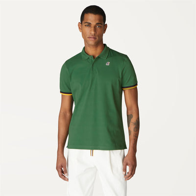 Polo Shirts Man VINCENT CONTRAST STRETCH Polo GREEN DK Dressed Back (jpg Rgb)		