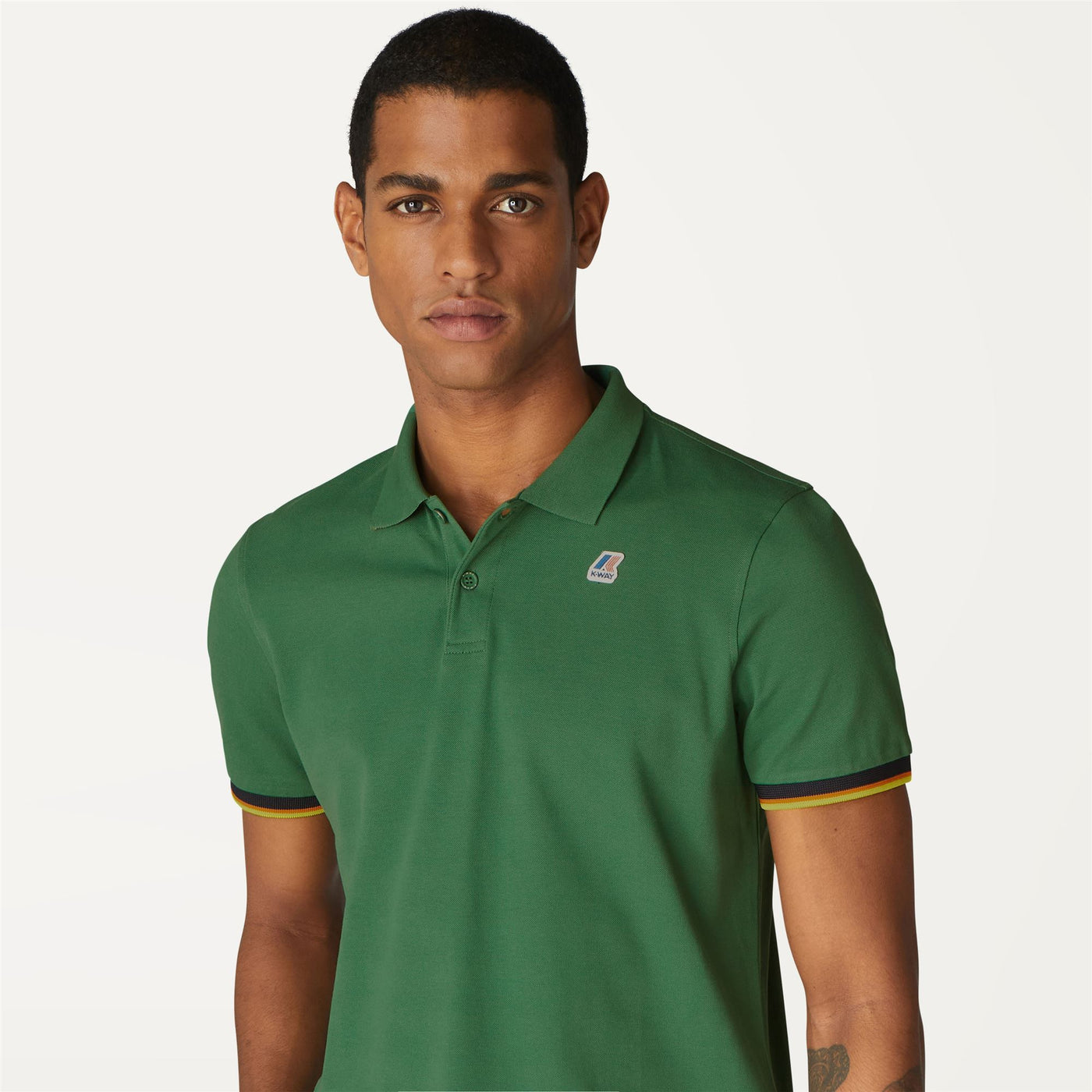 Polo Shirts Man VINCENT CONTRAST STRETCH Polo GREEN DK Detail Double				