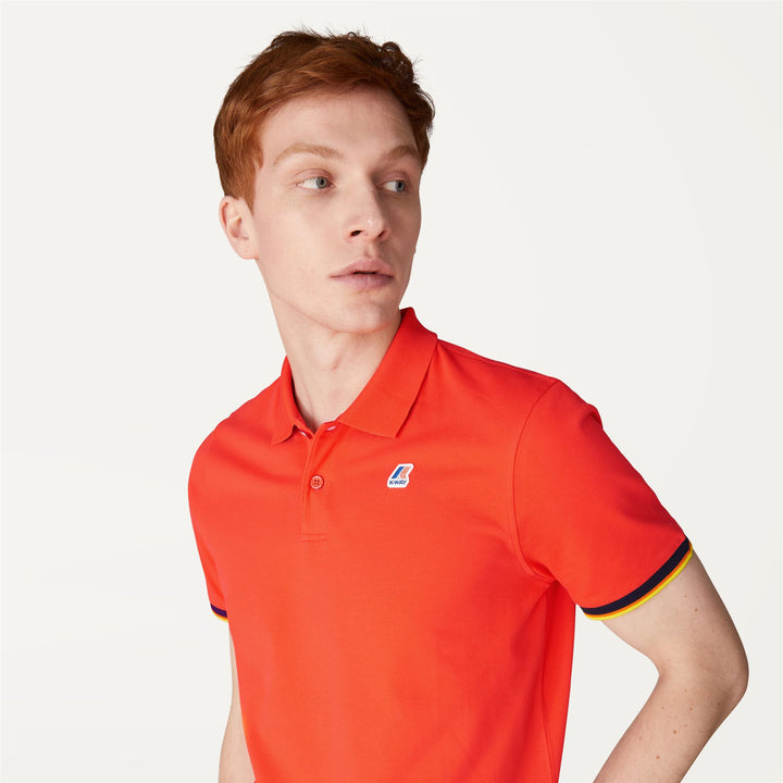 Polo Shirts Man VINCENT CONTRAST STRETCH Polo ORANGE Detail Double				