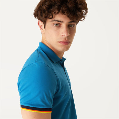 Polo Shirts Man VINCENT CONTRAST STRETCH Polo BLUE TURQUOISE Detail Double				