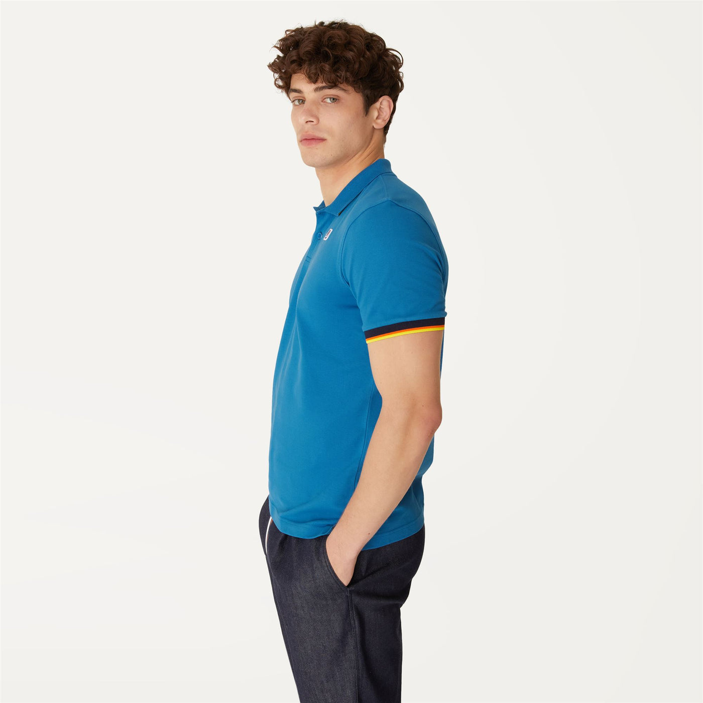 Polo Shirts Man VINCENT CONTRAST STRETCH Polo BLUE TURQUOISE Detail (jpg Rgb)			