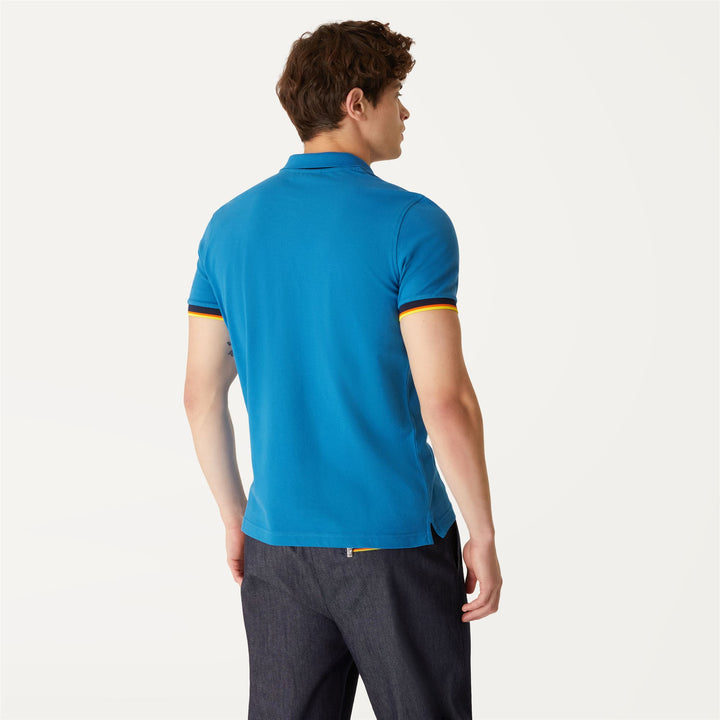 Polo Shirts Man VINCENT CONTRAST STRETCH Polo BLUE TURQUOISE Dressed Front Double		