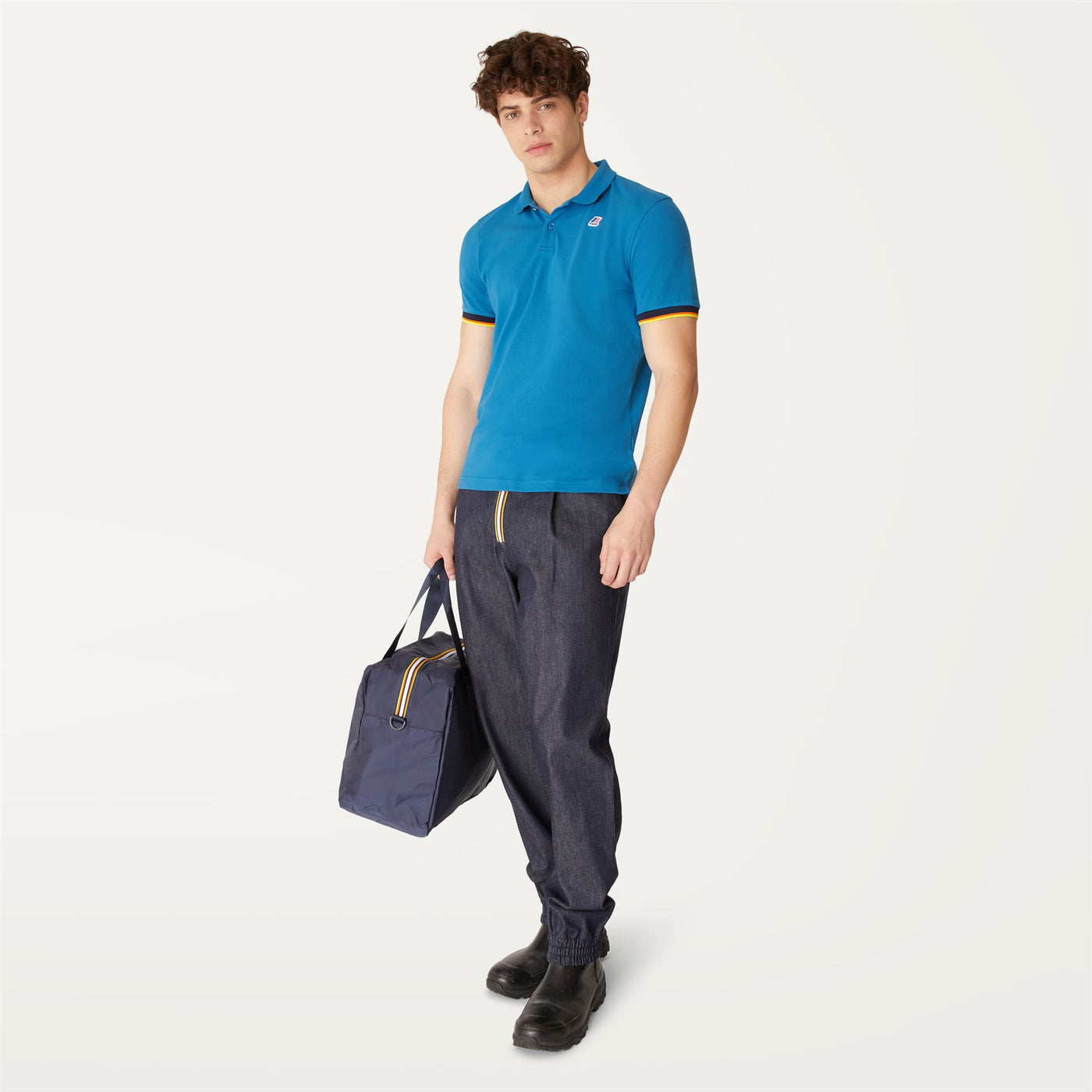 Polo Shirts Man VINCENT CONTRAST STRETCH Polo BLUE TURQUOISE Dressed Back (jpg Rgb)		