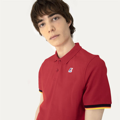 Polo Shirts Man VINCENT CONTRAST STRETCH Polo RED Detail Double				