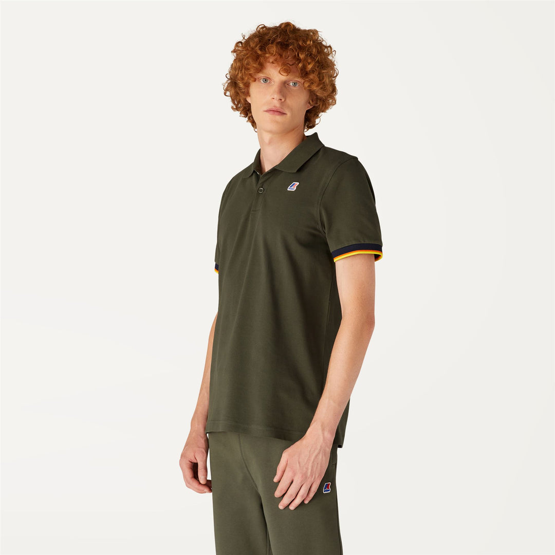 Polo Shirts Man VINCENT CONTRAST STRETCH Polo GREEN BLACKISH Detail (jpg Rgb)			