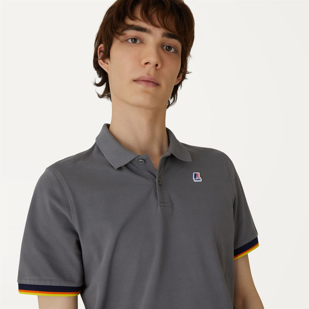 Polo Shirts Man VINCENT CONTRAST STRETCH Polo GREY SMOKED Detail Double				