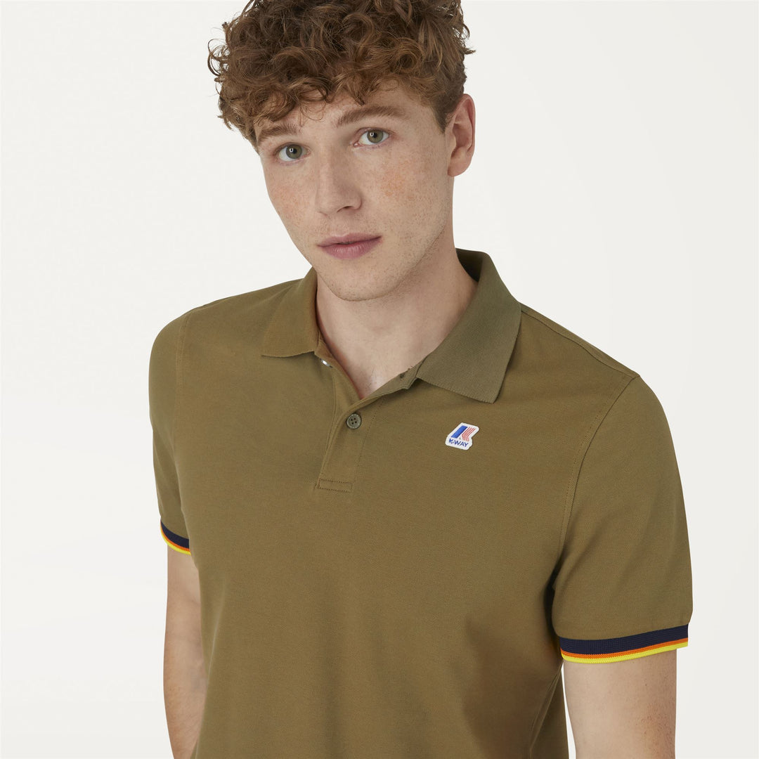 Polo Shirts Man VINCENT CONTRAST STRETCH Polo GREEN DK OLIVE Detail Double				