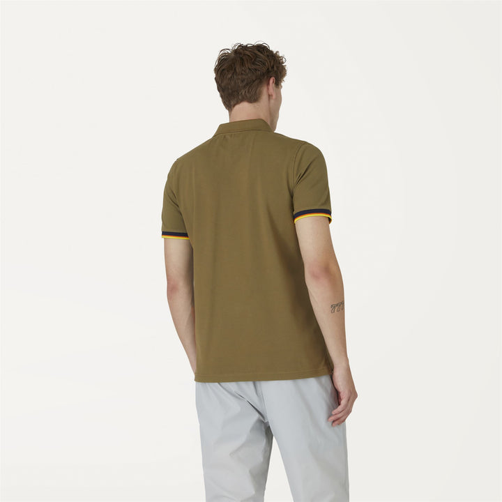 Polo Shirts Man VINCENT CONTRAST STRETCH Polo GREEN DK OLIVE Dressed Front Double		
